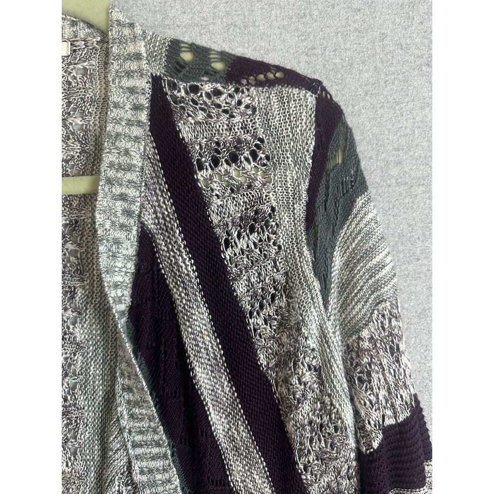 VTG Y2K Open Knit Long Sweater Cardigan Womens Large Purple Gray Lagenlook Drape - Picture 4 of 11